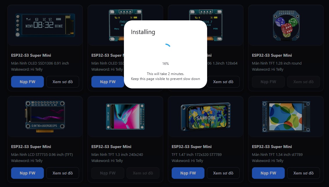 Tiến trình nạp firmware ESP32 bằng ESP-Web-Tools