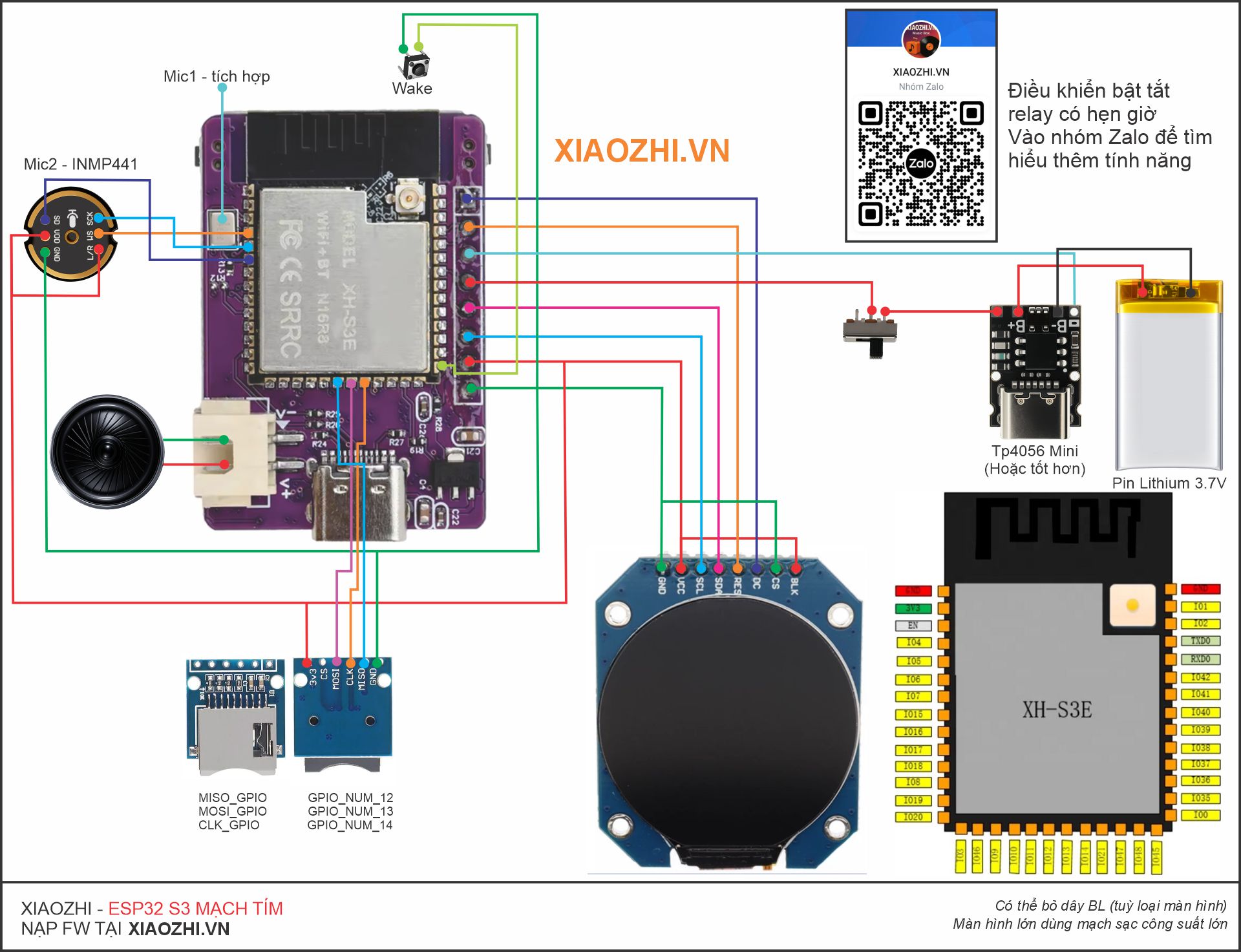 Sơ đồ đấu nối 2 micro INMP441 với Xiaozhi ESP32
